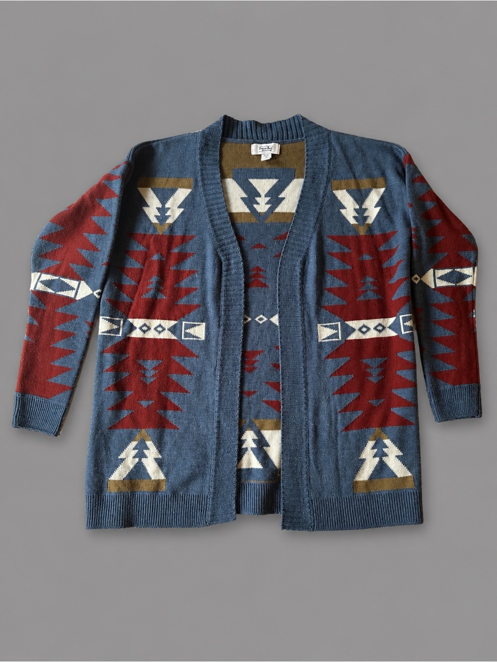Maya bag southwestern Aztec Open-Front Blue & Rust Geometric Cardigan Sweater - Picture 4 of 6